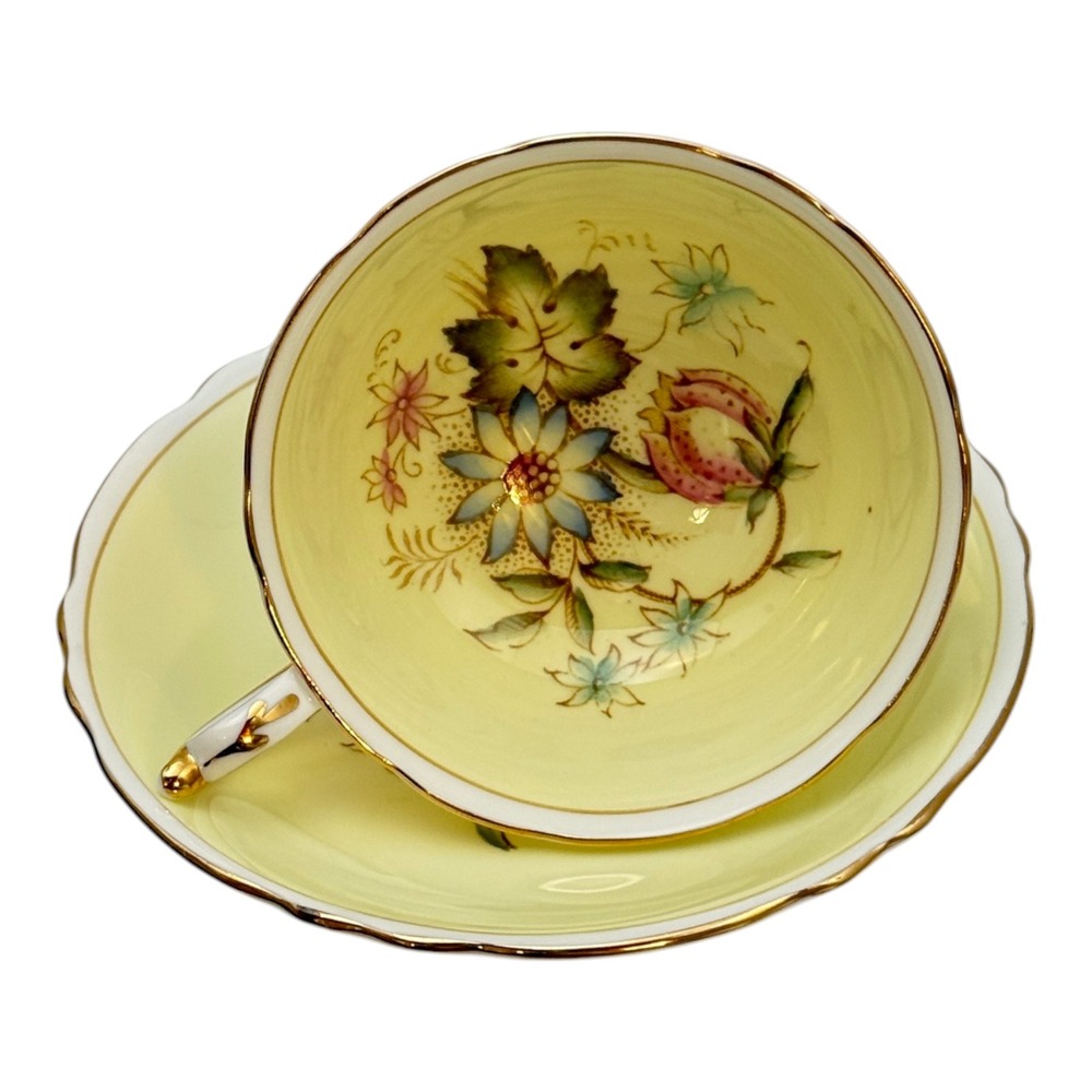 Paragon Teacup and Saucer Double Warrant Yellow Floral Gold Trim England A706